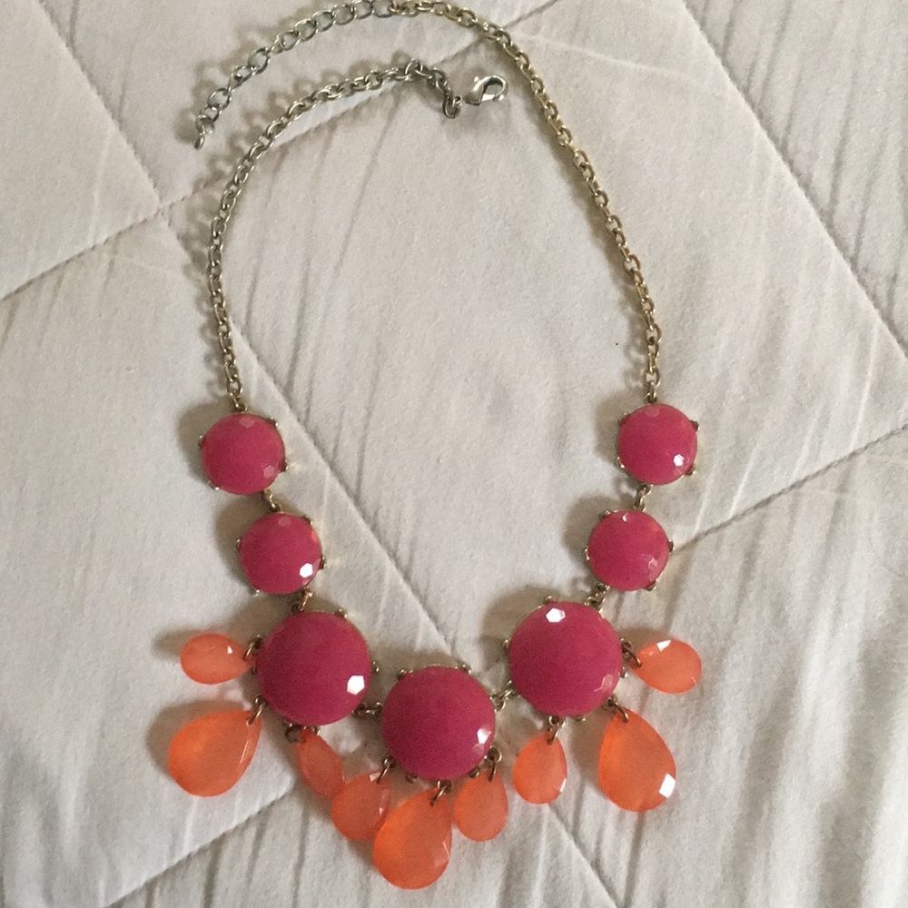 Hot Pink & Coral Plastic Bib Necklace